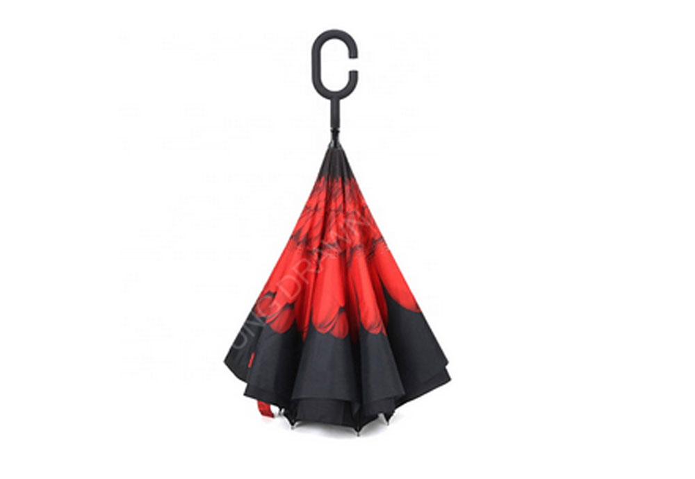 Auto Open Double Layer Inverted Car Reverse Umbrella with C-Shaped Handle