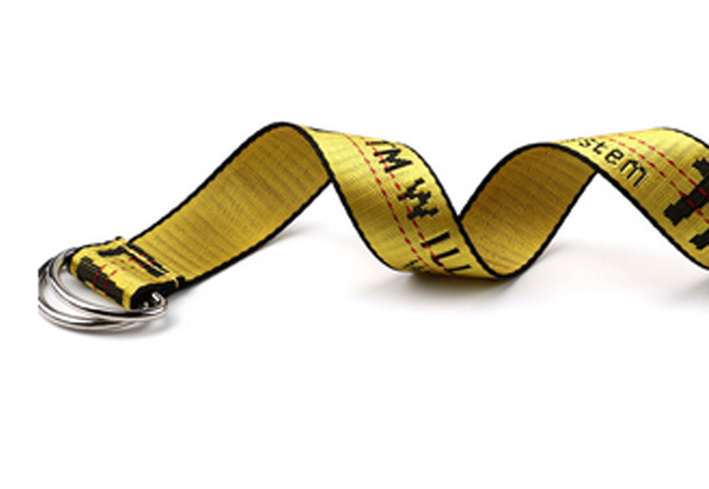 Custom Logo Woven Off Jacquard White Nylon Belt With D Rings