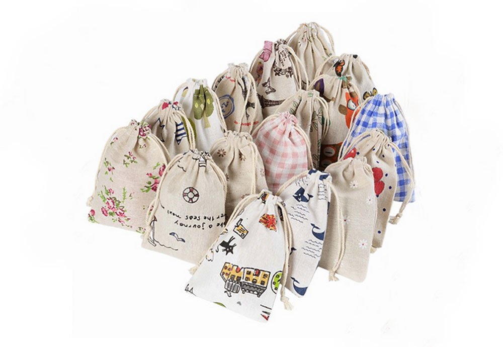 White Cotton Rice Muslin Sachet Jewelry Jute Drawstring Bag