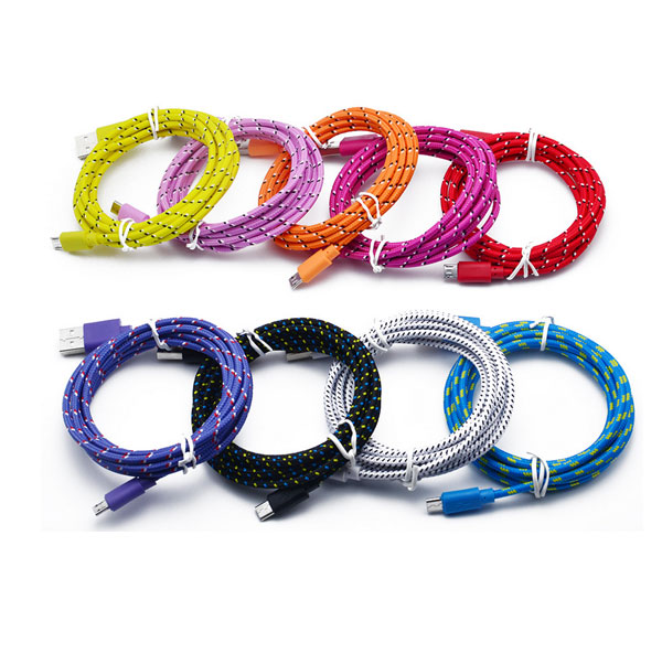 Colored Nylon Braided Rope Micro USB Data Sync Charging 