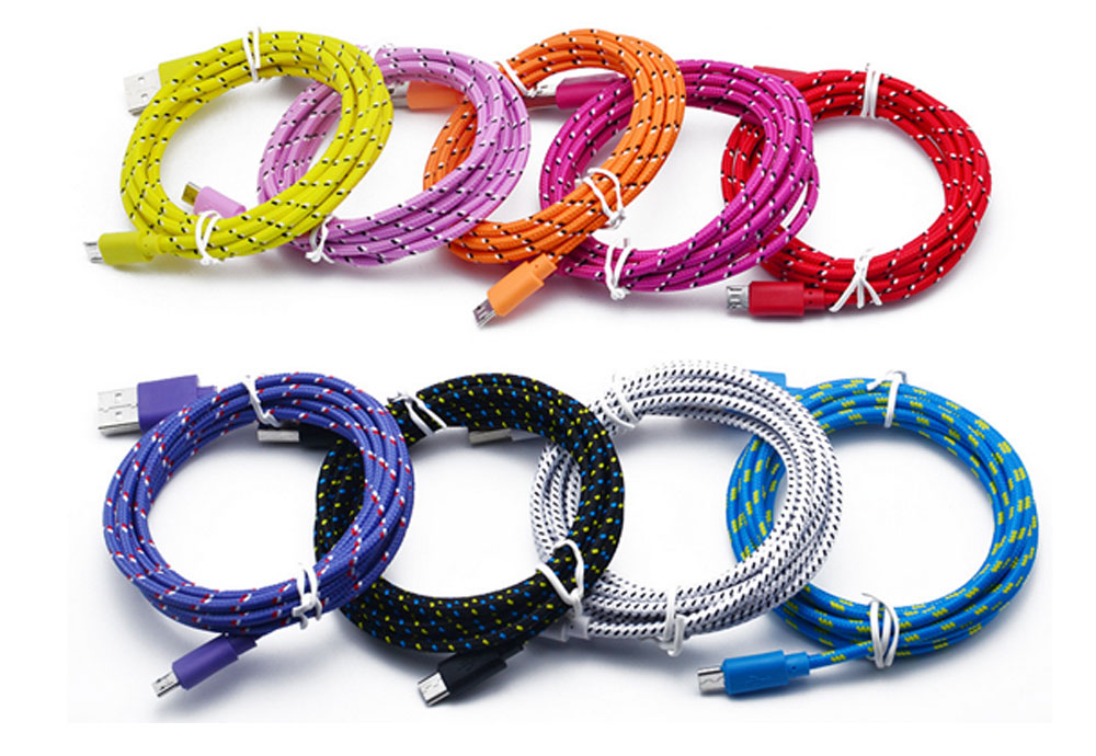 Colored Nylon Braided Rope Micro USB Data Sync Charging 