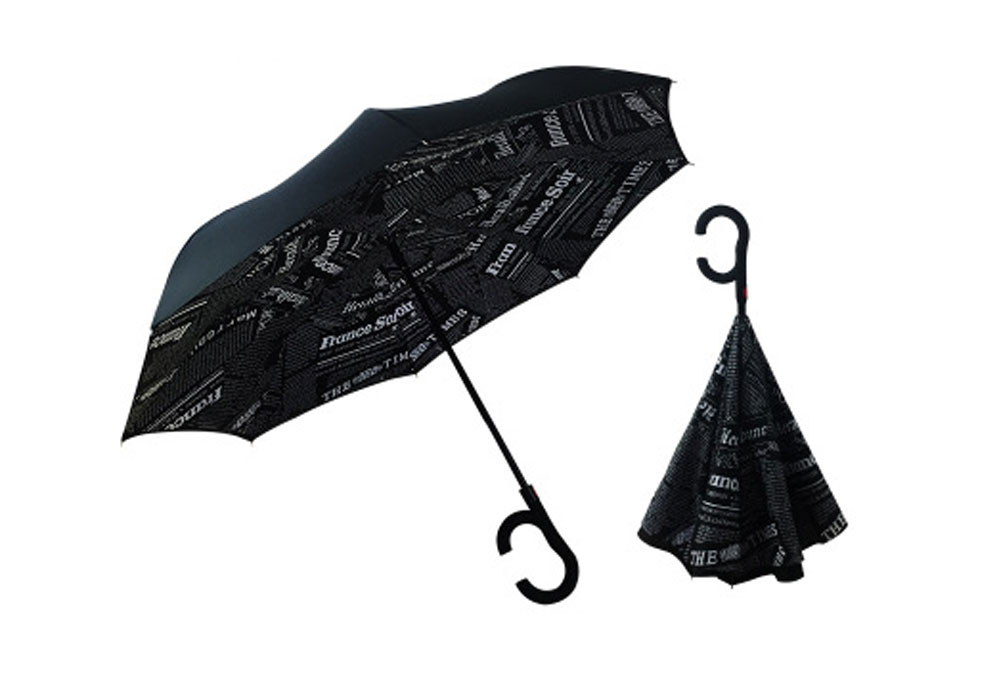 Auto Open Double Layer Inverted Car Reverse Umbrella with C-Shaped Handle