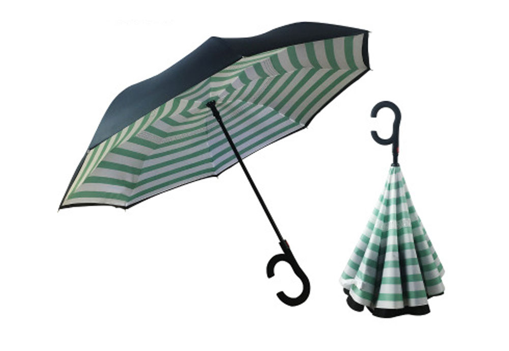 Auto Open Double Layer Inverted Car Reverse Umbrella with C-Shaped Handle