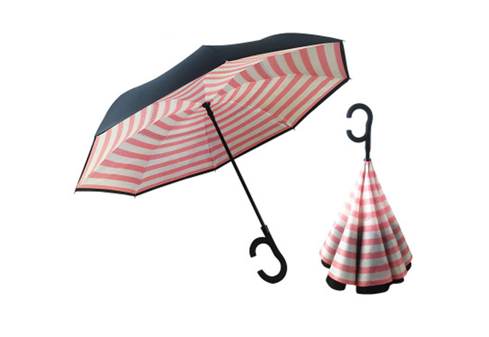 Auto Open Double Layer Inverted Car Reverse Umbrella with C-Shaped Handle