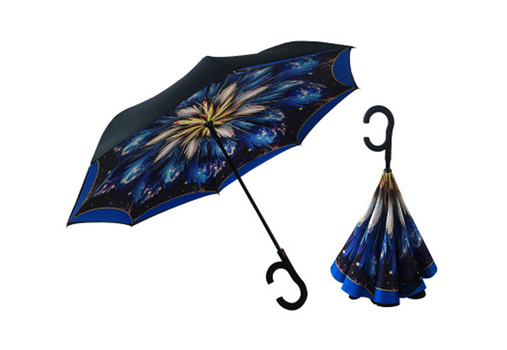Auto Open Double Layer Inverted Car Reverse Umbrella with C-Shaped Handle