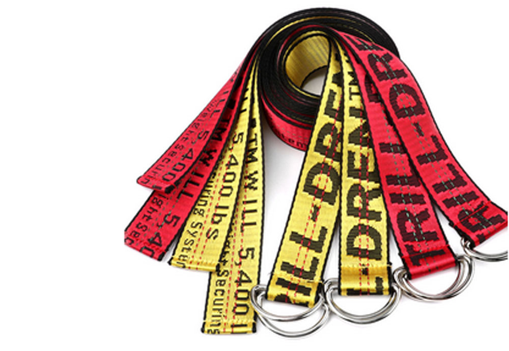 Custom Logo Woven Off Jacquard White Nylon Belt With D Rings 