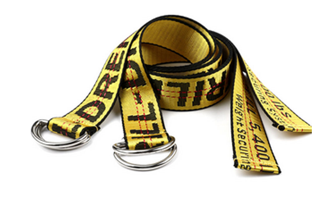 Custom Logo Woven Off Jacquard White Nylon Belt With D Rings 