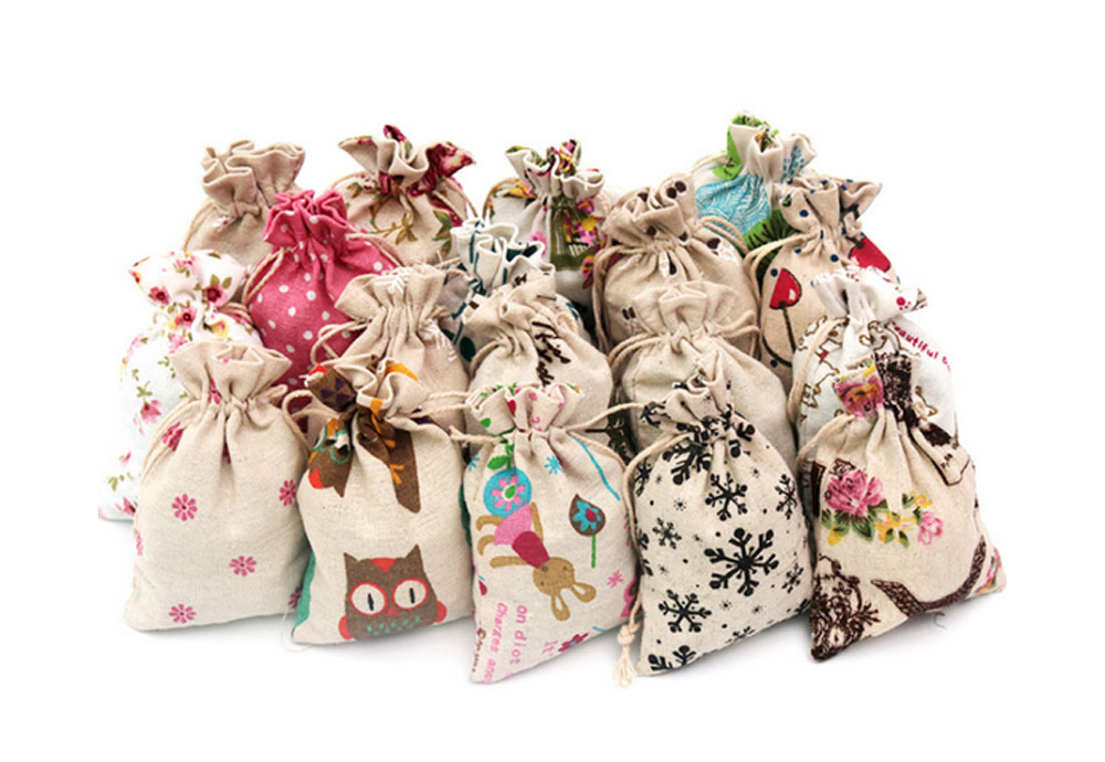 White Cotton Rice Muslin Sachet Jewelry Jute Drawstring Bag