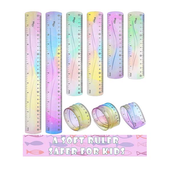 Rainbow color Students Soft Bendable Ruler Flexible Plastic Ruler